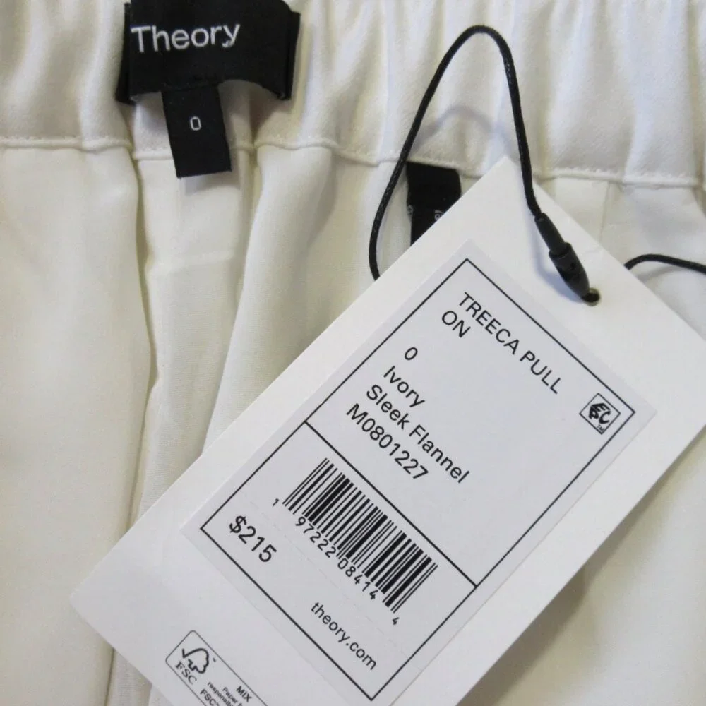NWT Theory Treeca Pull-on in Ivory Sleek Flannel Wool Tapered Crop Pants 0